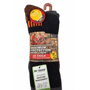 Realtree Heavy Duty Work Crew Socks 5 Pair Steel Toe Cushion Boot 6-12